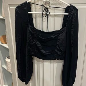 Urban Outfitters Black Puff Sleeve Ruched Crop Top